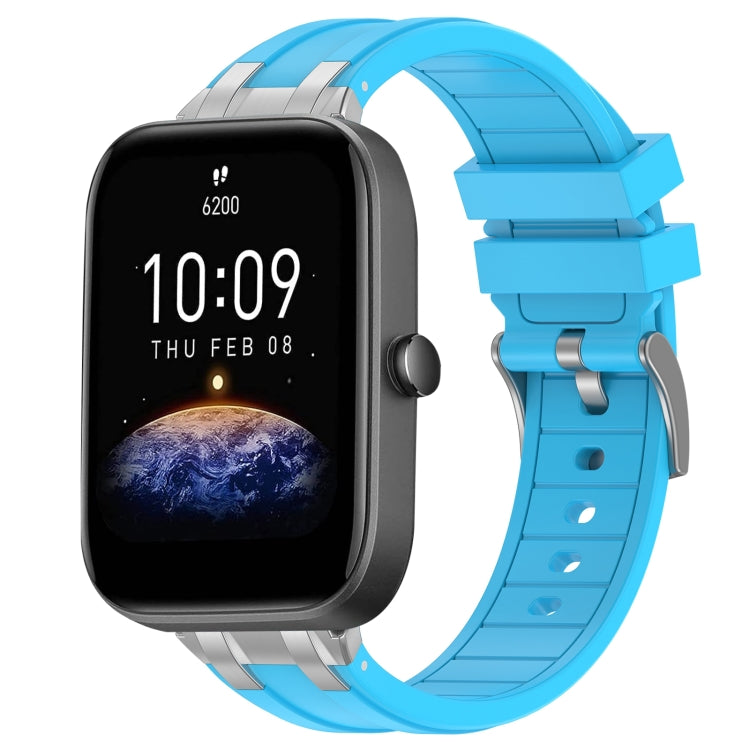 For Amazfit Bip3 Pro 20mm Quick Release Silver Buckle Royal Silicone Watch Band(Sky Blue) - free shipping - PMC TechLife - Order now!