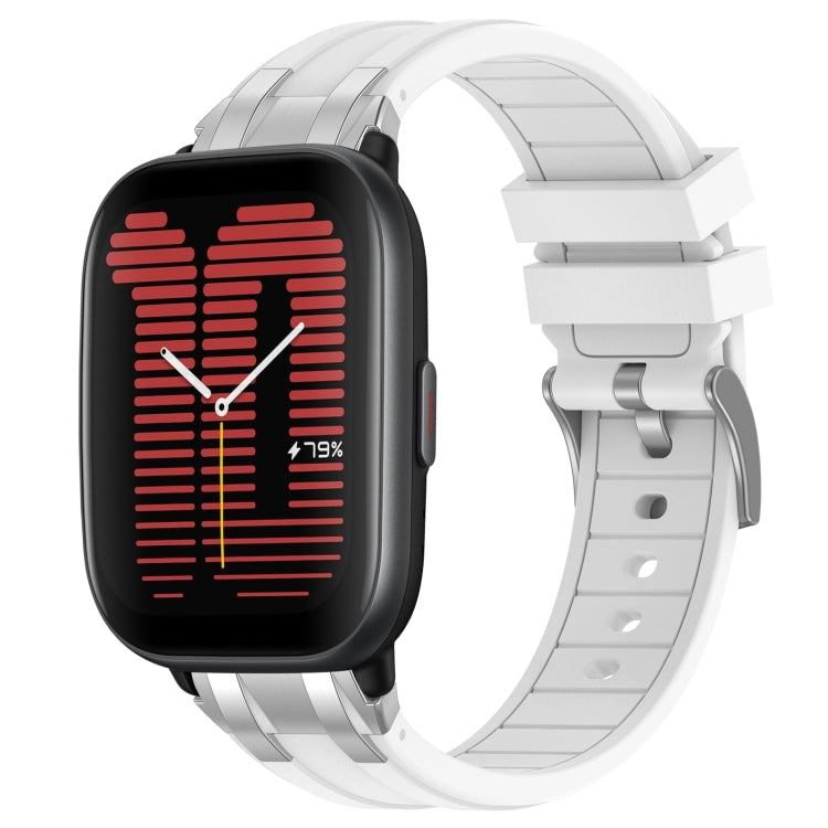 For Amazfit Active 20mm Quick Release Silver Buckle Royal Silicone Watch Band(White) - free shipping - PMC TechLife - Order now!
