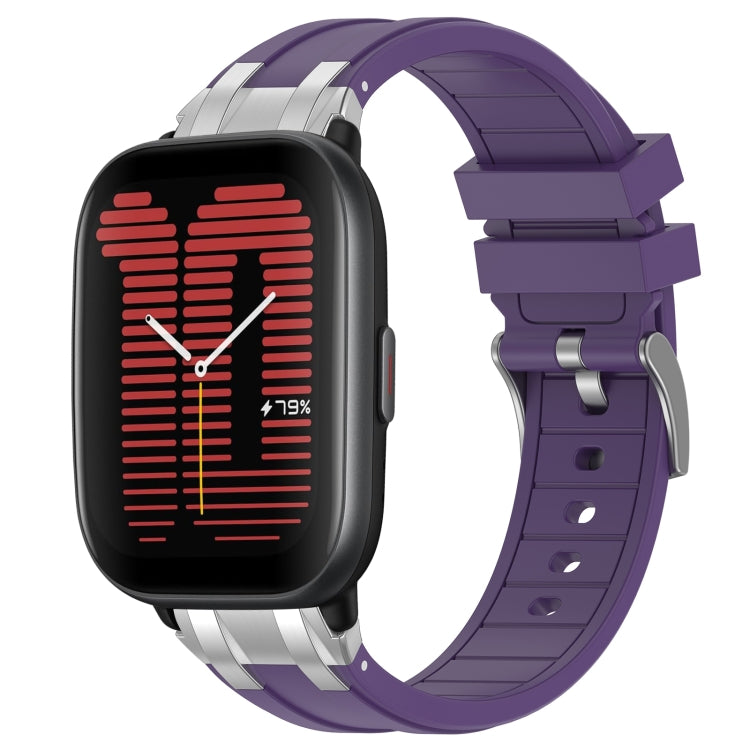 For Amazfit Active 20mm Quick Release Silver Buckle Royal Silicone Watch Band(Purple) - free shipping - PMC TechLife - Order now!