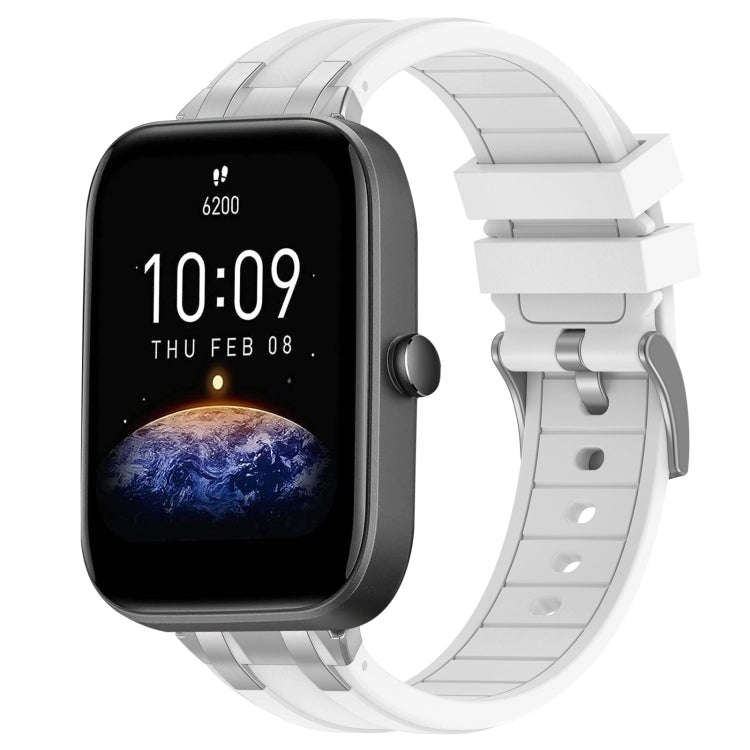 For Amazfit Bip3 20mm Quick Release Silver Buckle Royal Silicone Watch Band(White) - free shipping - PMC TechLife - Order now!