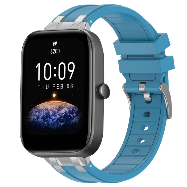 For Amazfit Bip3 20mm Quick Release Silver Buckle Royal Silicone Watch Band(Sea Blue) - free shipping - PMC TechLife - Order now!