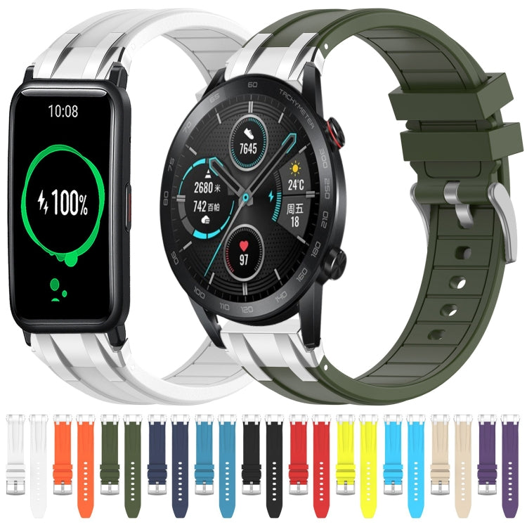 For Honor Watch ES 20mm Quick Release Silver Buckle Royal Silicone Watch Band(White) - free shipping - PMC TechLife - Order now!