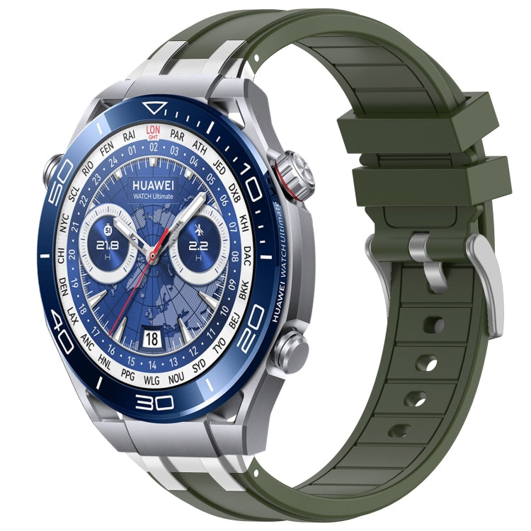 For Huawei Watch Ultimate 22mm Quick Release Silver Buckle Royal Silicone Watch Band(Olive Green) - free shipping - PMC TechLife - Order now!