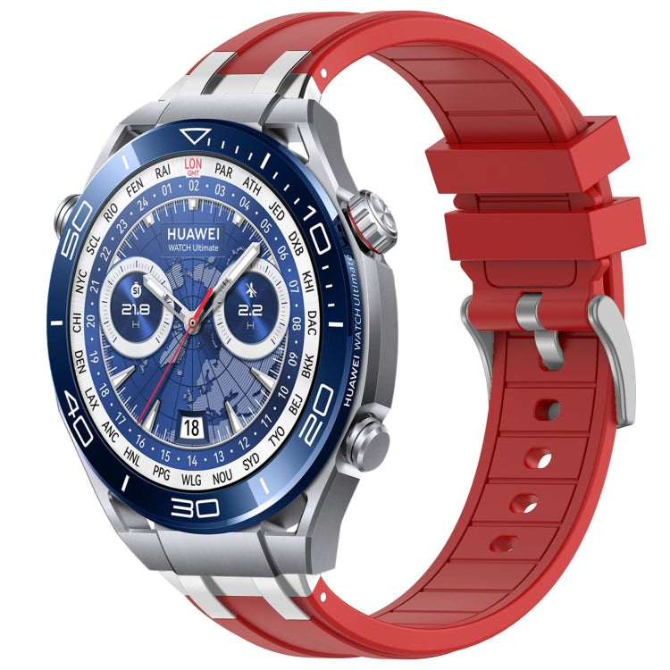 For Huawei Watch Ultimate 22mm Quick Release Silver Buckle Royal Silicone Watch Band(Red) - free shipping - PMC TechLife - Order now!