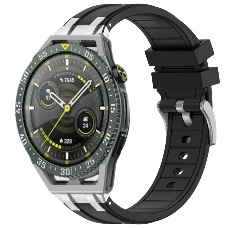 For Huawei Watch GT3 SE 22mm Quick Release Silver Buckle Royal Silicone Watch Band(Black) - free shipping - PMC TechLife - Order now!