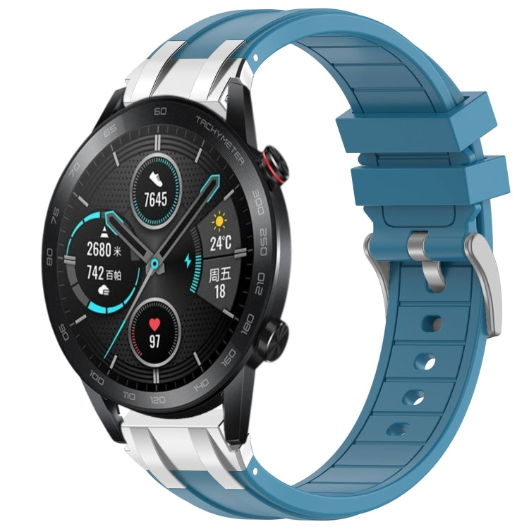 For Honor Magic Watch 2 46mm 22mm Quick Release Silver Buckle Royal Silicone Watch Band(Sea Blue) - free shipping - PMC TechLife - Order now!