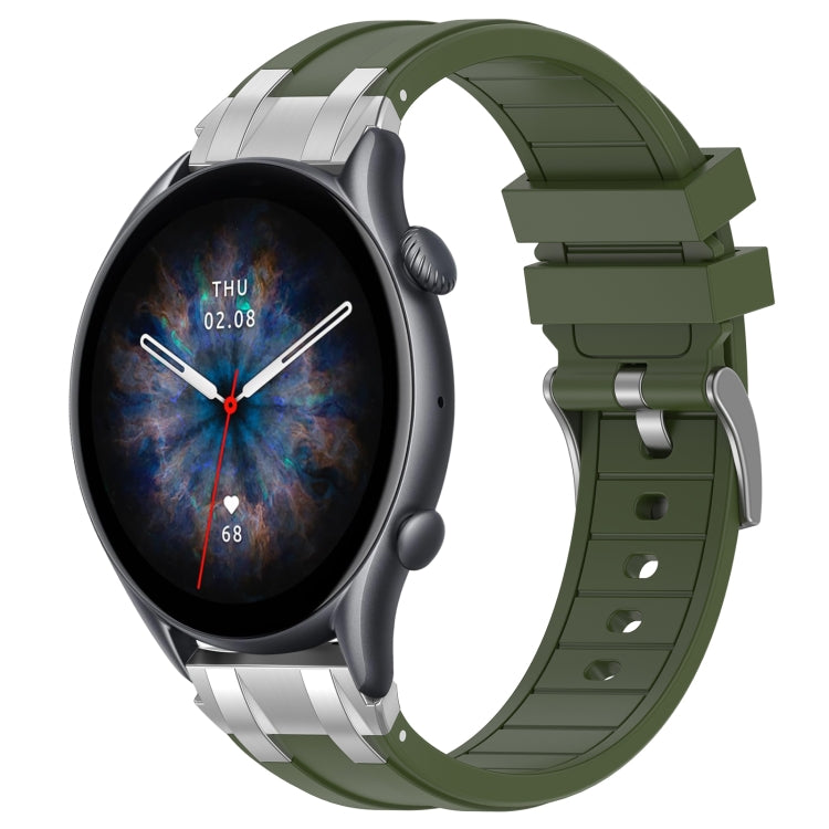 For Amazfit Watch GTR 3 pro 22mm Quick Release Silver Buckle Royal Silicone Watch Band(Olive Green) - free shipping - PMC TechLife - Order now!