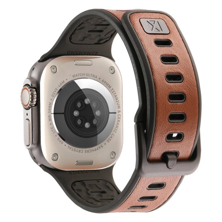 For Apple Watch Ultra 2 49mm Leather Skin Silicone Watch Band(Brown) - Watch Bands by PMC TechLife | Online Shopping South Africa | PMC TechLife | Buy Now Pay Later Mobicred
