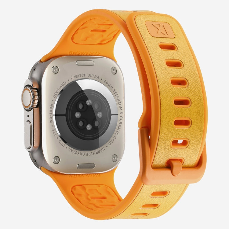 For Apple Watch Ultra 49mm Leather Skin Silicone Watch Band(Orange) - Watch Bands by PMC TechLife | Online Shopping South Africa | PMC TechLife | Buy Now Pay Later Mobicred