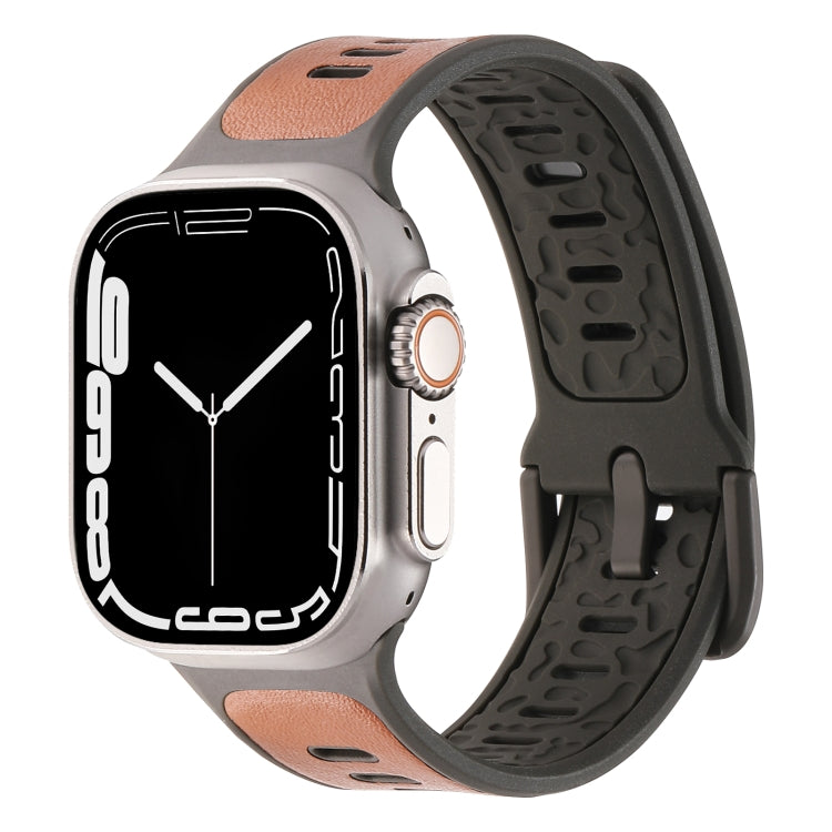 For Apple Watch Ultra 49mm Leather Skin Silicone Watch Band(Brown) - Watch Bands by PMC TechLife | Online Shopping South Africa | PMC TechLife | Buy Now Pay Later Mobicred