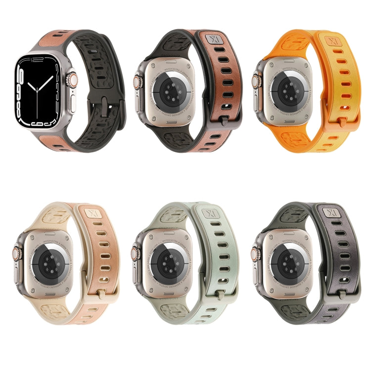 For Apple Watch Ultra 49mm Leather Skin Silicone Watch Band(Brown) - Watch Bands by PMC TechLife | Online Shopping South Africa | PMC TechLife | Buy Now Pay Later Mobicred