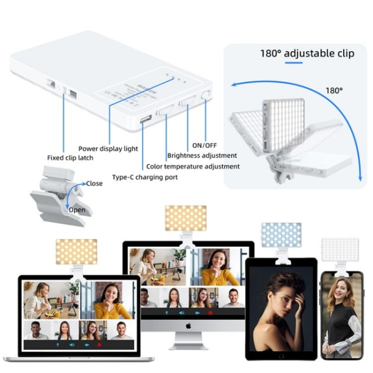 V12A Phone Laptop Video Conference Fill Lamp Portable Selfie Live Streaming LED Fill Light(White) - Selfie Light by PMC TechLife | Online Shopping South Africa | PMC TechLife | Buy Now Pay Later Mobicred