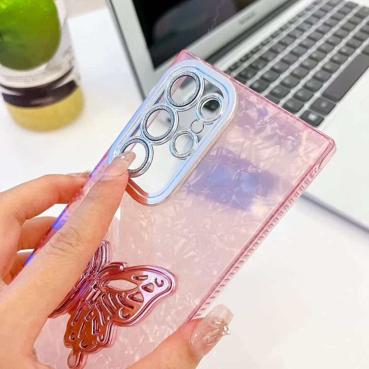 For Samsung Galaxy S25 Ultra 5G Plating Glitter Texture Butterfly Holder TPU Phone Case with Lens Film(White Tinfoil Texture) - Galaxy S25 Ultra 5G Cases by PMC Jewellery | Online Shopping South Africa | PMC Jewellery | Buy Now Pay Later Mobicred