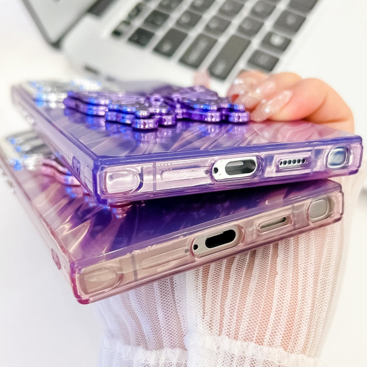 For Samsung Galaxy S25 Ultra 5G Plating Glitter Texture Butterfly Holder TPU Phone Case with Lens Film(Purple Shell Pattern) - Galaxy S25 Ultra 5G Cases by PMC Jewellery | Online Shopping South Africa | PMC Jewellery | Buy Now Pay Later Mobicred