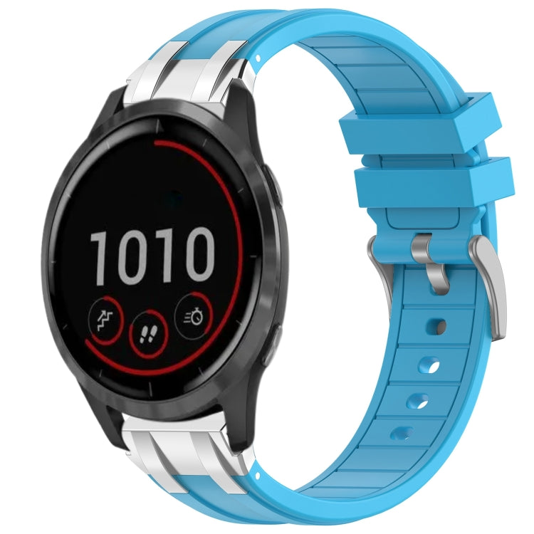 For Garmin Vivoactive 4 22mm Quick Release Silver Buckle Royal Silicone Watch Band(Sky Blue) - free shipping - PMC TechLife - Order now!
