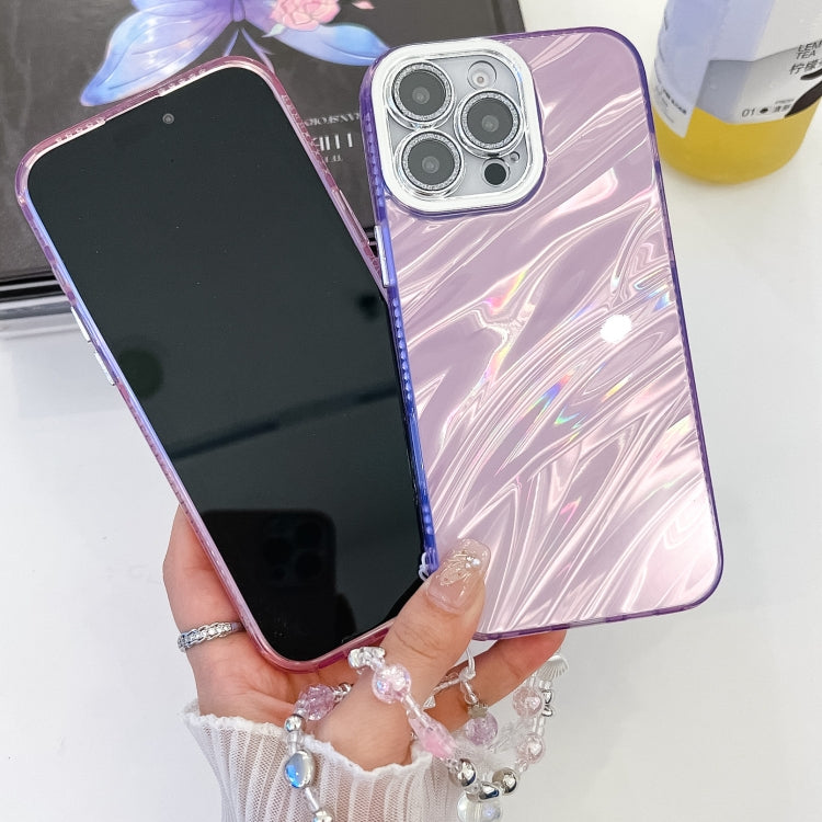 For iPhone 16e Plating Glitter Texture Chain Wristband TPU Phone Case with Lens Film(Purple Tinfoil Texture) - iPhone 16e Cases by PMC TechLife | Online Shopping South Africa | PMC TechLife | Buy Now Pay Later Mobicred