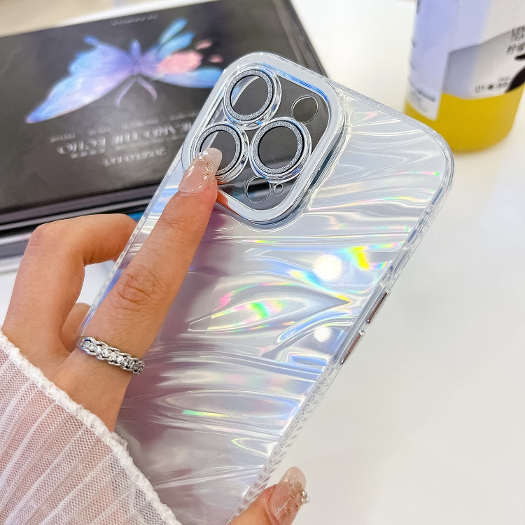 For iPhone 16 Pro Max Plating Glitter Texture Chain Wristband TPU Phone Case with Lens Film(White Water Ripples) - iPhone 16 Pro Max Cases by PMC TechLife | Online Shopping South Africa | PMC TechLife | Buy Now Pay Later Mobicred