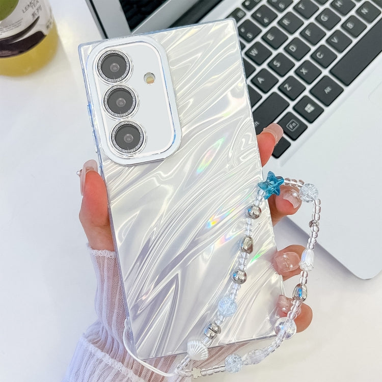 For Samsung Galaxy S25+ 5G Plating Glitter Texture Chain Wristband TPU Phone Case with Lens Film(White Water Ripples) - free shipping - PMC Jewellery - Order now!