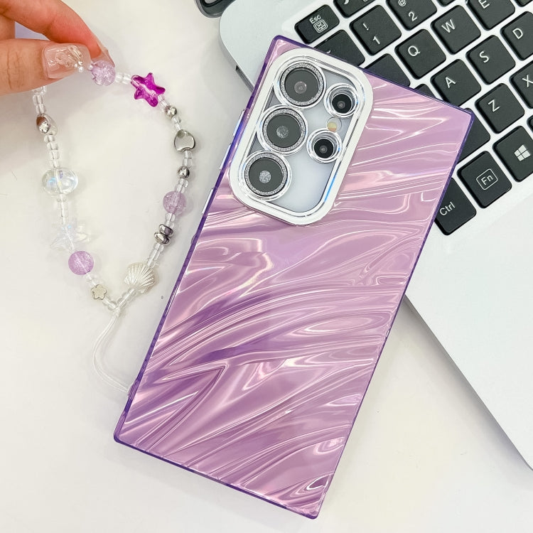 For Samsung Galaxy S25+ 5G Plating Glitter Texture Chain Wristband TPU Phone Case with Lens Film(White Shell Pattern) - Galaxy S25+ 5G Cases by PMC Jewellery | Online Shopping South Africa | PMC Jewellery | Buy Now Pay Later Mobicred