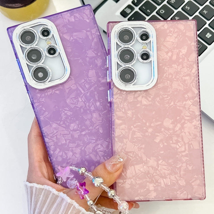 For Samsung Galaxy S25+ 5G Plating Glitter Texture Chain Wristband TPU Phone Case with Lens Film(White Shell Pattern) - Galaxy S25+ 5G Cases by PMC Jewellery | Online Shopping South Africa | PMC Jewellery | Buy Now Pay Later Mobicred