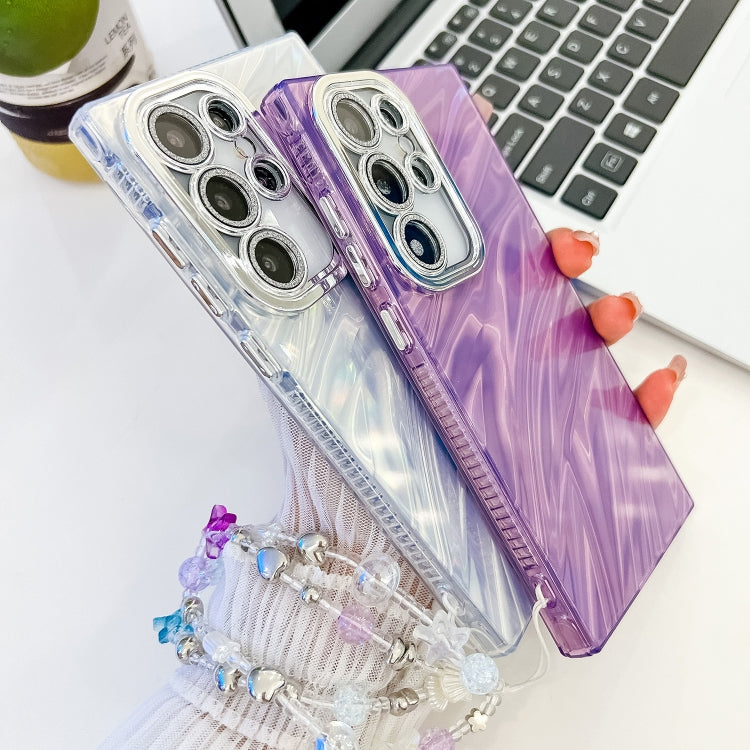 For Samsung Galaxy S25+ 5G Plating Glitter Texture Chain Wristband TPU Phone Case with Lens Film(White Water Ripples) - free shipping - PMC Jewellery - Order now!