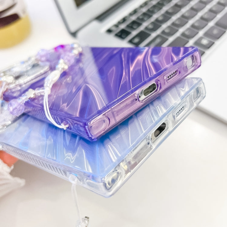 For Samsung Galaxy S25 Ultra 5G Plating Glitter Texture Chain Wristband TPU Phone Case with Lens Film(Purple Tinfoil Texture) - free shipping - PMC Jewellery - Order now!