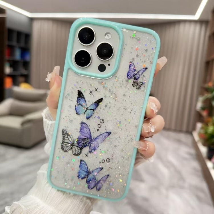For iPhone 16 Pro Max Color Butterfly Glitter Epoxy TPU Phone Case(Green) - iPhone 16 Pro Max Cases by PMC TechLife | Online Shopping South Africa | PMC TechLife | Buy Now Pay Later Mobicred