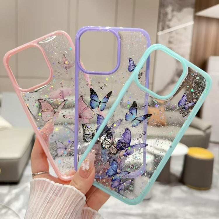 For iPhone 16 Color Butterfly Glitter Epoxy TPU Phone Case(Pink) - iPhone 16 Cases by PMC TechLife | Online Shopping South Africa | PMC TechLife | Buy Now Pay Later Mobicred