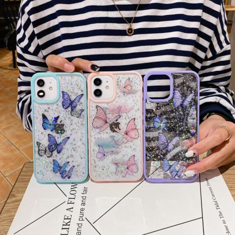 For iPhone 16 Plus Color Butterfly Glitter Epoxy TPU Phone Case(Purple) - iPhone 16 Plus Cases by PMC TechLife | Online Shopping South Africa | PMC TechLife | Buy Now Pay Later Mobicred