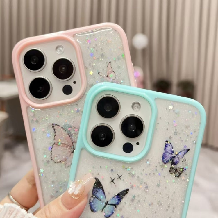 For iPhone 16 Color Butterfly Glitter Epoxy TPU Phone Case(Pink) - iPhone 16 Cases by PMC TechLife | Online Shopping South Africa | PMC TechLife | Buy Now Pay Later Mobicred