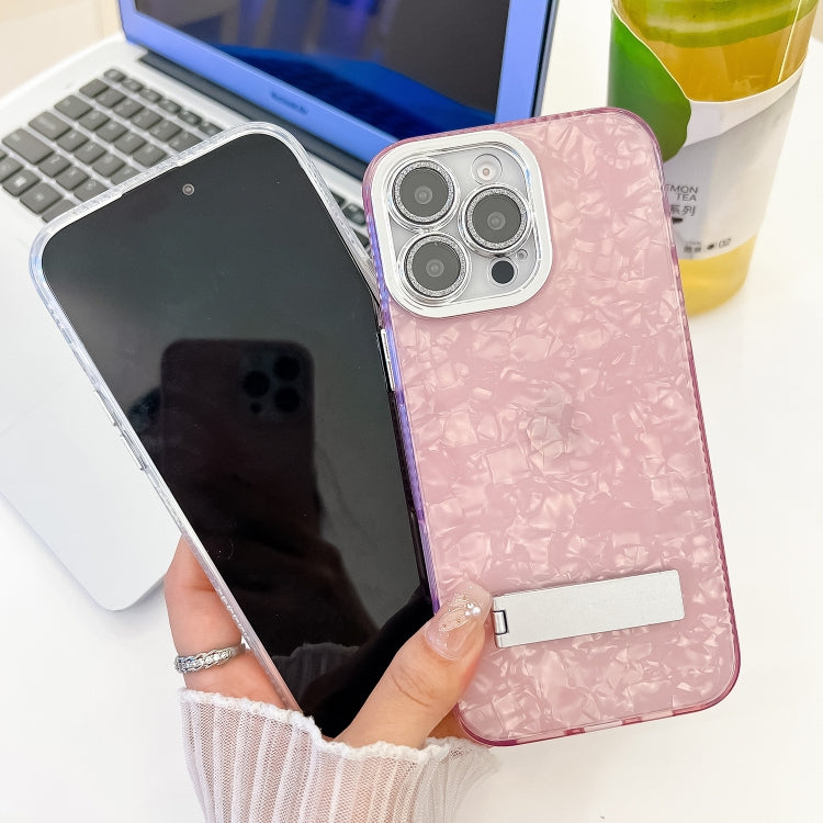 For iPhone 16e Plating Glitter Texture Fold Holder TPU Phone Case with Lens Film(White Water Ripples) - iPhone 16e Cases by PMC TechLife | Online Shopping South Africa | PMC TechLife | Buy Now Pay Later Mobicred