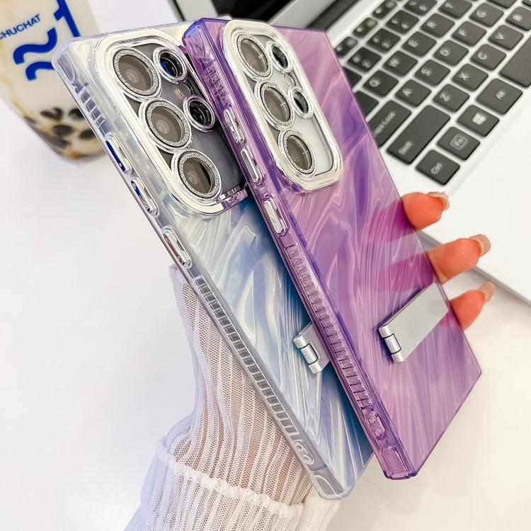 For Samsung Galaxy S25 5G Plating Glitter Texture Fold Holder TPU Phone Case with Lens Film(Pink Tinfoil Texture) - free shipping - PMC Jewellery - Order now!