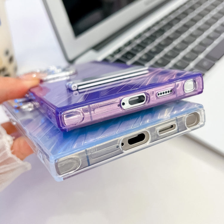 For Samsung Galaxy S25 Ultra 5G Plating Glitter Texture Fold Holder TPU Phone Case with Lens Film(White Shell Pattern) - Galaxy S25 Ultra 5G Cases by PMC Jewellery | Online Shopping South Africa | PMC Jewellery | Buy Now Pay Later Mobicred