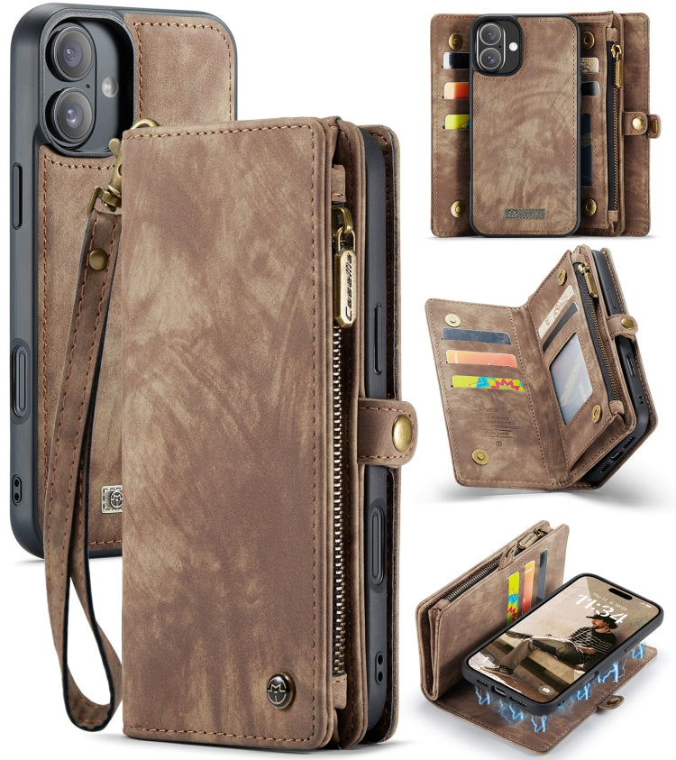 For iPhone 16 Plus CaseMe 008 Detachable Multifunctional Leather Phone Case(Brown) - free shipping - PMC Jewellery - Order now!