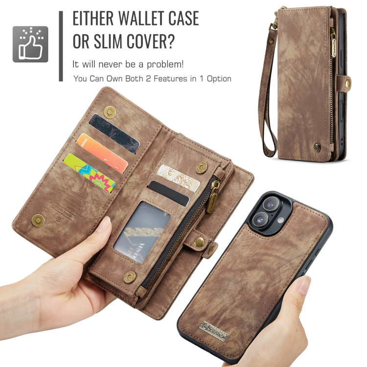 For iPhone 16 Plus CaseMe 008 Detachable Multifunctional Leather Phone Case(Brown) - free shipping - PMC Jewellery - Order now!