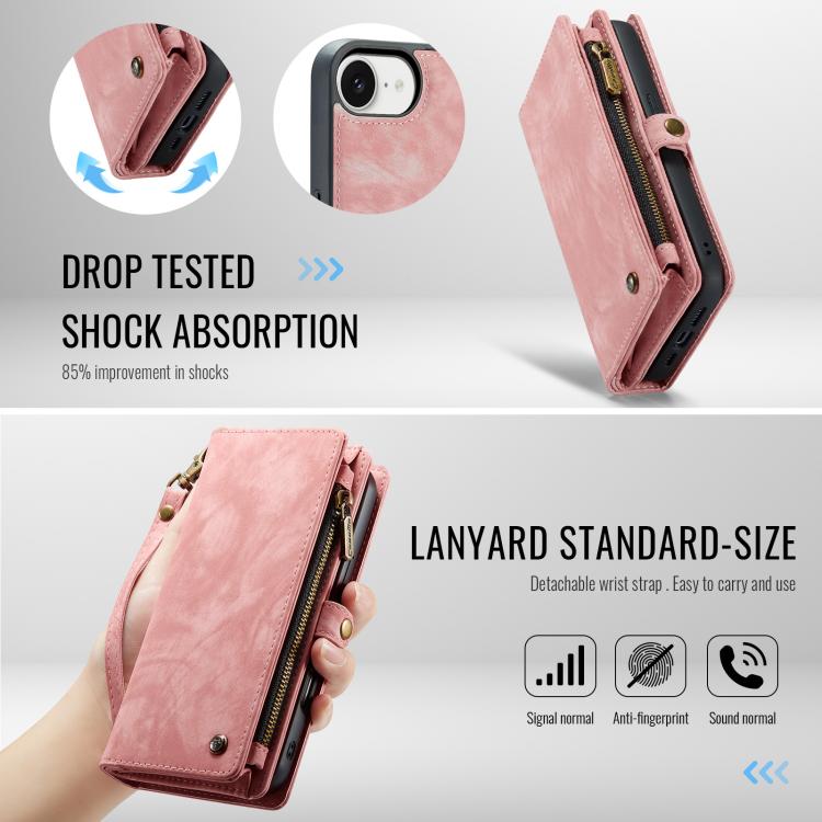 For iPhone 16e CaseMe 008 Detachable Multifunctional Leather Phone Case(Pink) - iPhone 16e Cases by CaseMe | Online Shopping South Africa | PMC TechLife | Buy Now Pay Later Mobicred