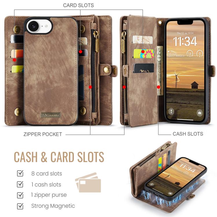 For iPhone 16e CaseMe 008 Detachable Multifunctional Leather Phone Case(Brown) - free shipping - PMC TechLife - Order now!