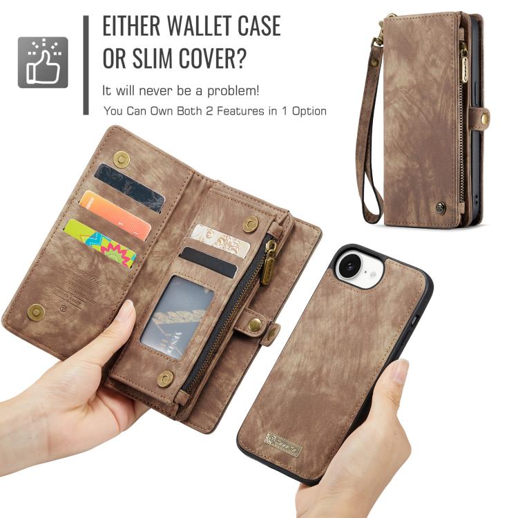 For iPhone 16e CaseMe 008 Detachable Multifunctional Leather Phone Case(Brown) - free shipping - PMC TechLife - Order now!