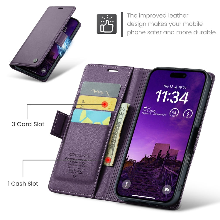 For iPhone 16 Pro Max CaseMe 023 Butterfly Buckle Litchi Texture RFID Anti-theft Leather Phone Case(Purple) - iPhone 16 Pro Max Cases by CaseMe | Online Shopping South Africa | PMC TechLife | Buy Now Pay Later Mobicred