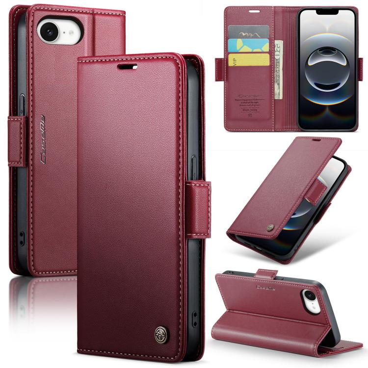 For iPhone 16e CaseMe 023 Butterfly Buckle Litchi Texture RFID Anti-theft Leather Phone Case(Red) - free shipping - PMC TechLife - Order now!
