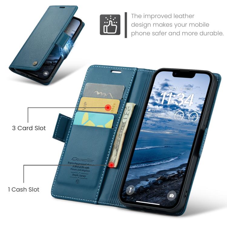 For iPhone 16e CaseMe 023 Butterfly Buckle Litchi Texture RFID Anti-theft Leather Phone Case(Blue) - iPhone 16e Cases by CaseMe | Online Shopping South Africa | PMC TechLife | Buy Now Pay Later Mobicred