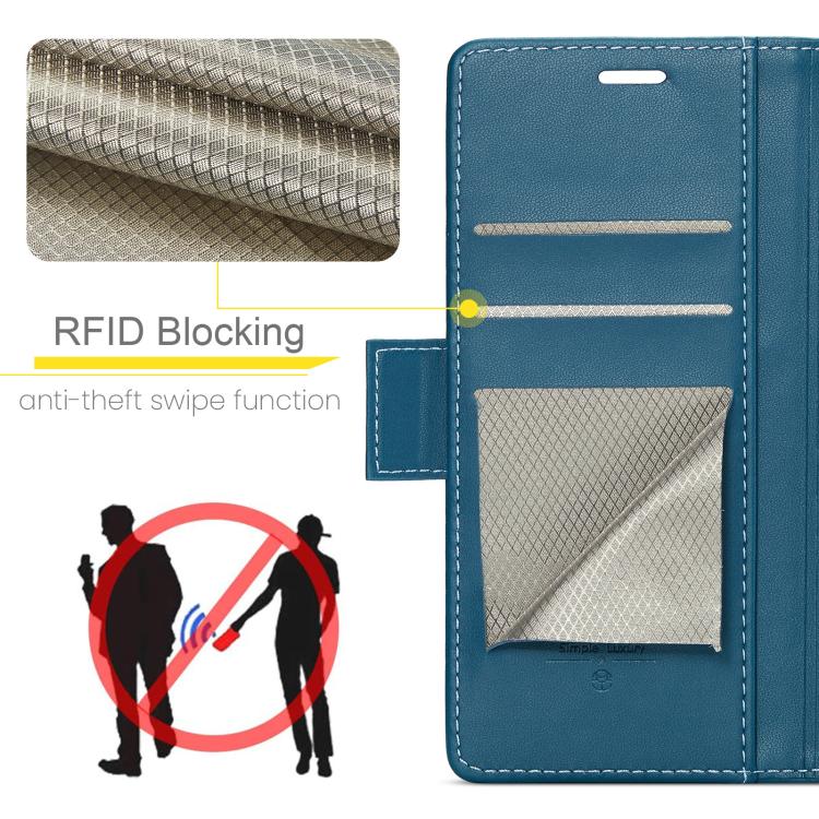 For iPhone 16e CaseMe 023 Butterfly Buckle Litchi Texture RFID Anti-theft Leather Phone Case(Blue) - iPhone 16e Cases by CaseMe | Online Shopping South Africa | PMC TechLife | Buy Now Pay Later Mobicred