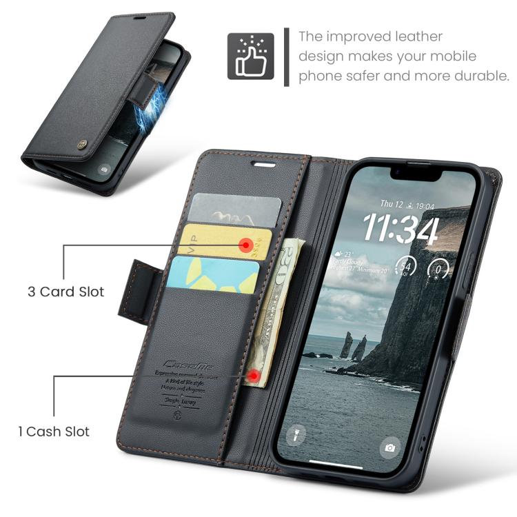 For iPhone 16e CaseMe 023 Butterfly Buckle Litchi Texture RFID Anti-theft Leather Phone Case(Black) - iPhone 16e Cases by CaseMe | Online Shopping South Africa | PMC TechLife | Buy Now Pay Later Mobicred