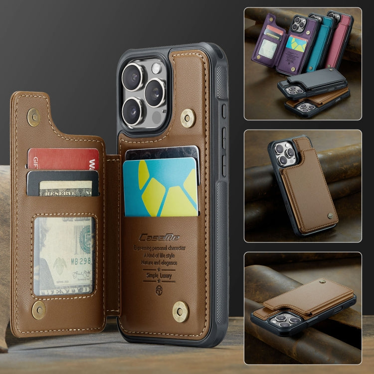For iPhone 16 Pro CaseMe C22 Card Slots Holder RFID Anti-theft Phone Case(Brown) - free shipping - PMC TechLife - Order now!