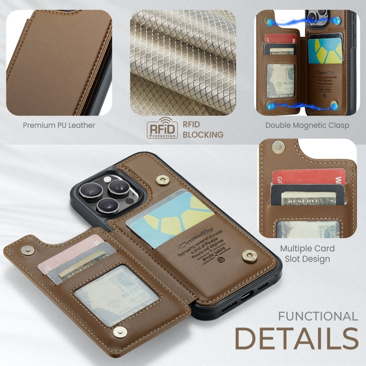 For iPhone 16 Pro CaseMe C22 Card Slots Holder RFID Anti-theft Phone Case(Brown) - free shipping - PMC TechLife - Order now!