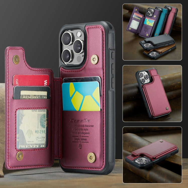 For iPhone 16 Pro CaseMe C22 Card Slots Holder RFID Anti-theft Phone Case(Red) - free shipping - PMC Jewellery - Order now!