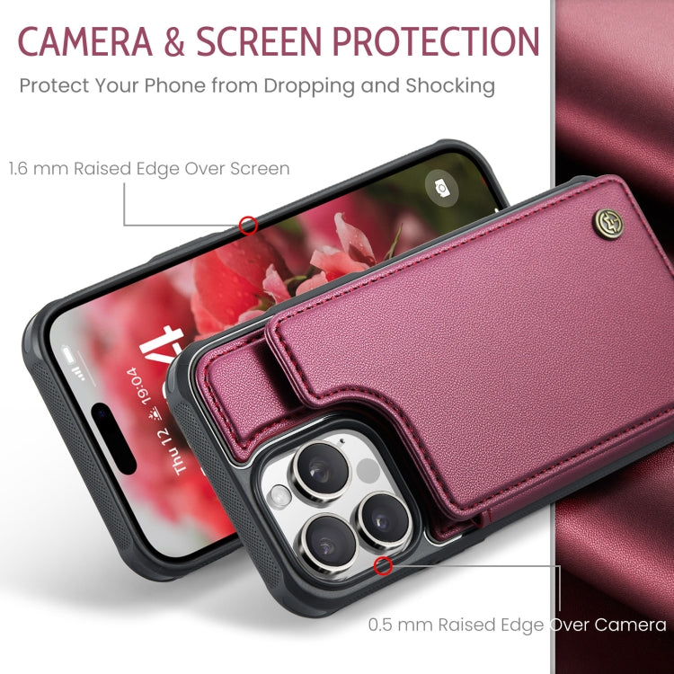 For iPhone 16 Pro CaseMe C22 Card Slots Holder RFID Anti-theft Phone Case(Red) - free shipping - PMC Jewellery - Order now!