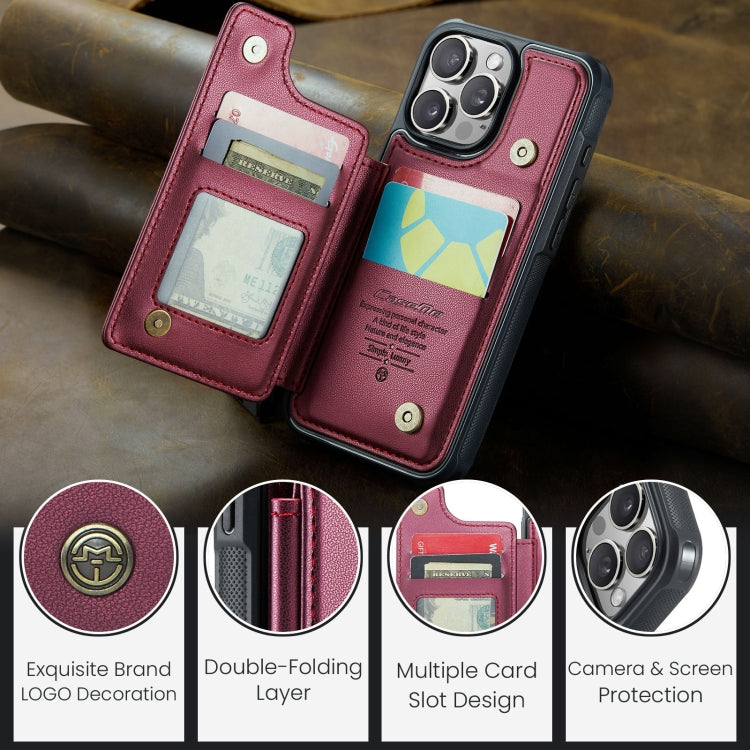 For iPhone 16 Pro CaseMe C22 Card Slots Holder RFID Anti-theft Phone Case(Red) - free shipping - PMC Jewellery - Order now!