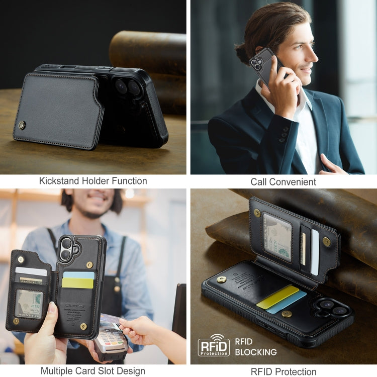 For iPhone 16 CaseMe C22 Card Slots Holder RFID Anti-theft Phone Case(Black) - free shipping - PMC Jewellery - Order now!