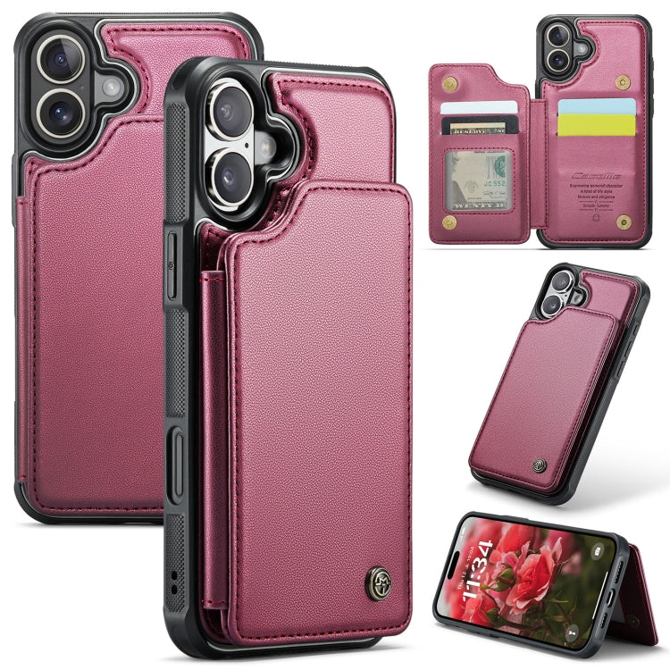 For iPhone 16 CaseMe C22 Card Slots Holder RFID Anti-theft Phone Case(Red) - free shipping - PMC Jewellery - Order now!